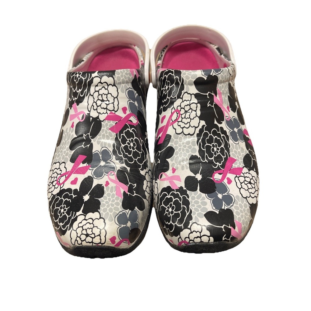 Anywear Zone Womens Floral Workwear Shoes Clog Back Strap Size 9 Slip Resistant